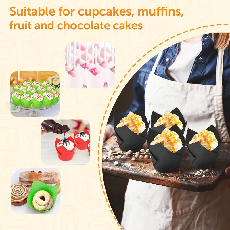 Xindtek Tulip Cupcake Liners 100-Count Muffin Cups Standard Tulip Muffin Cupcake Natural Cupcake Paper Liners for Wedding Birthday Christmas Party Baby Shower Anniversaries All Festivals - Image 3